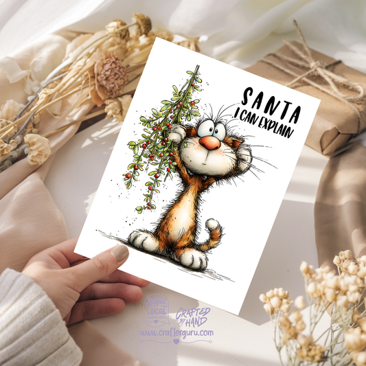 Funny Christmas Card – ‘Santa, I Can Explain’ Cat Edition- CRD-CH-006