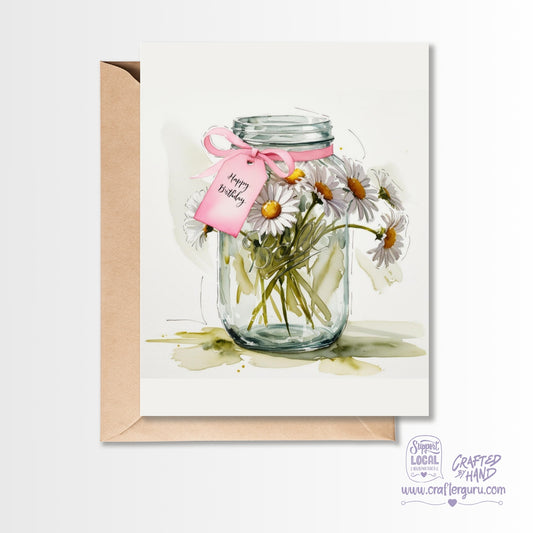 Mason Jar Daisies Birthday CardGC-036