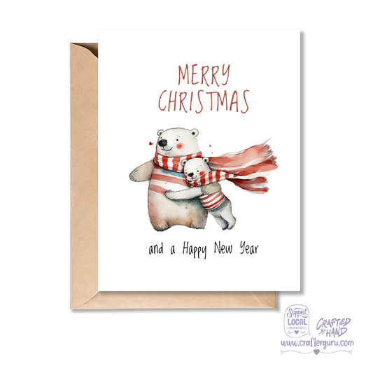 Merry Christmas & Happy New Year – Polar Bear Hug Holiday Card – CRD-CH-030