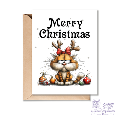 Cute Christmas Card – Grumpy Cat Reindeer Edition- CRD-CH-005