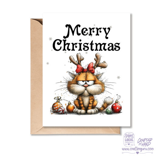 Cute Christmas Card – Grumpy Cat Reindeer Edition- CRD-CH-005