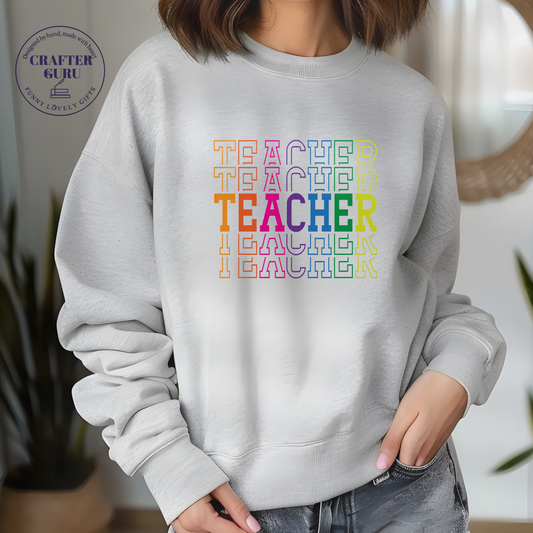 Retro Rainbow Teacher  – Cute Colorful Tee for Educators   (Unisex  Sweatshirts )