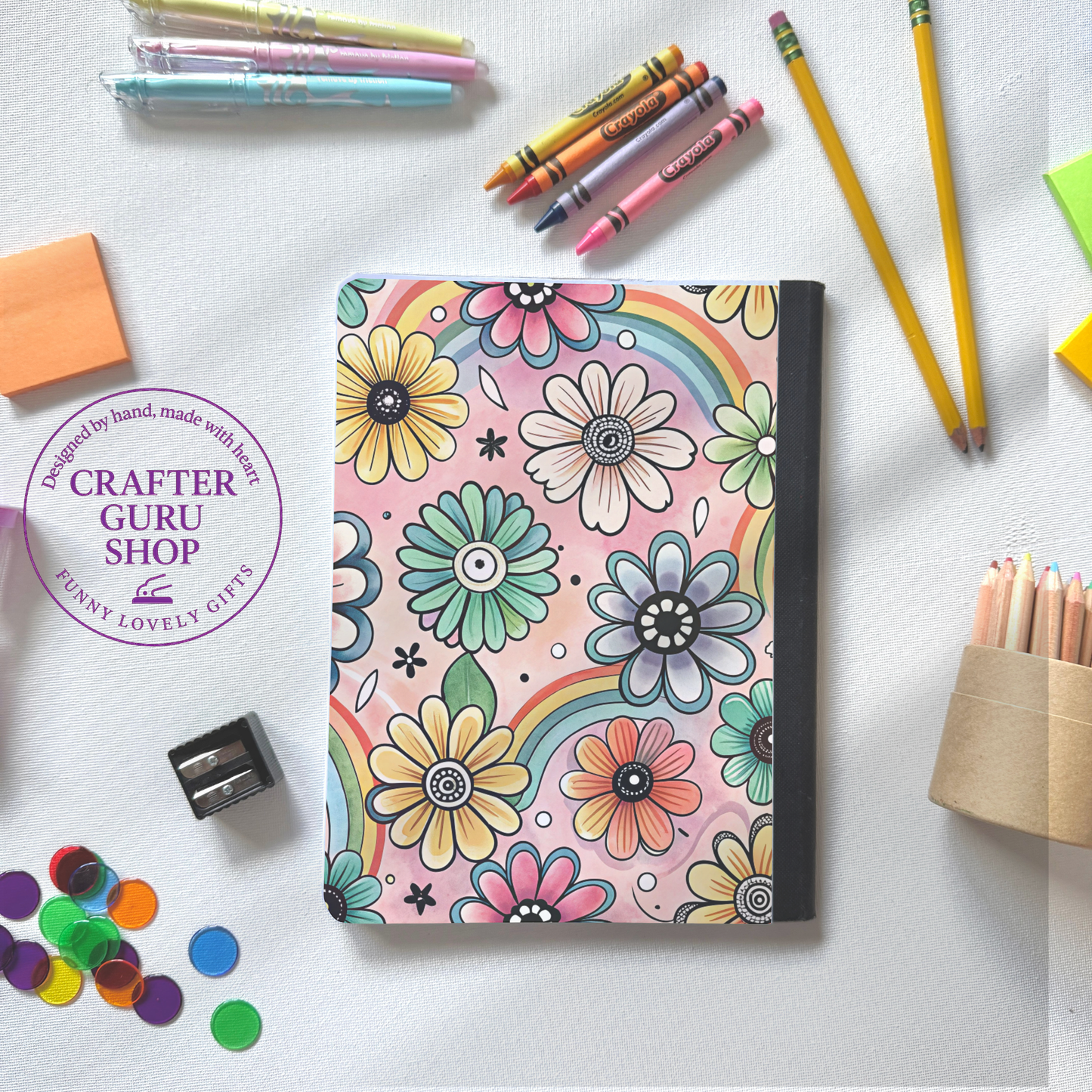 Rainbow Pencils🌈✏️🌸 Custom Name Composition BookCN0014