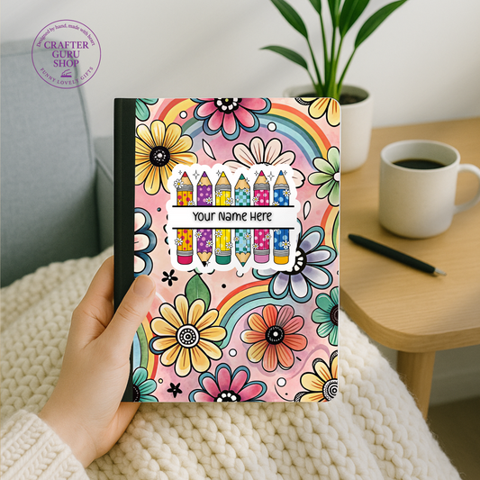 Rainbow Pencils🌈✏️🌸 Custom Name Composition BookCN0014