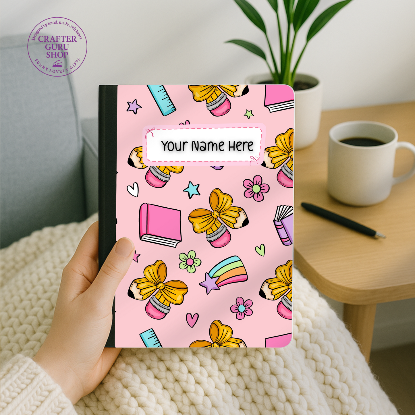 Rainbow & Pencil Custom Name Notebook🌈✏️CN0020