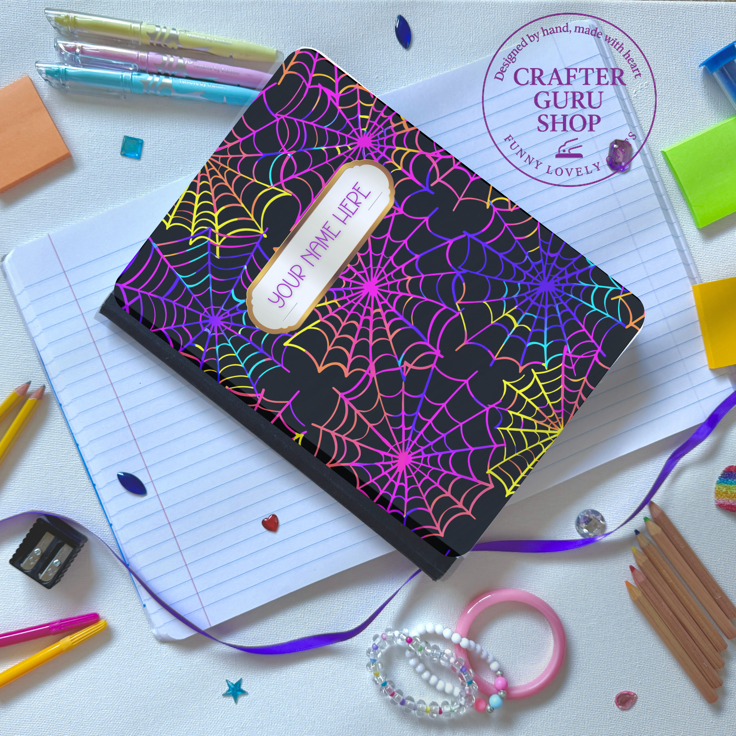 Personalized Neon Spiderweb Composition Notebook CN0008