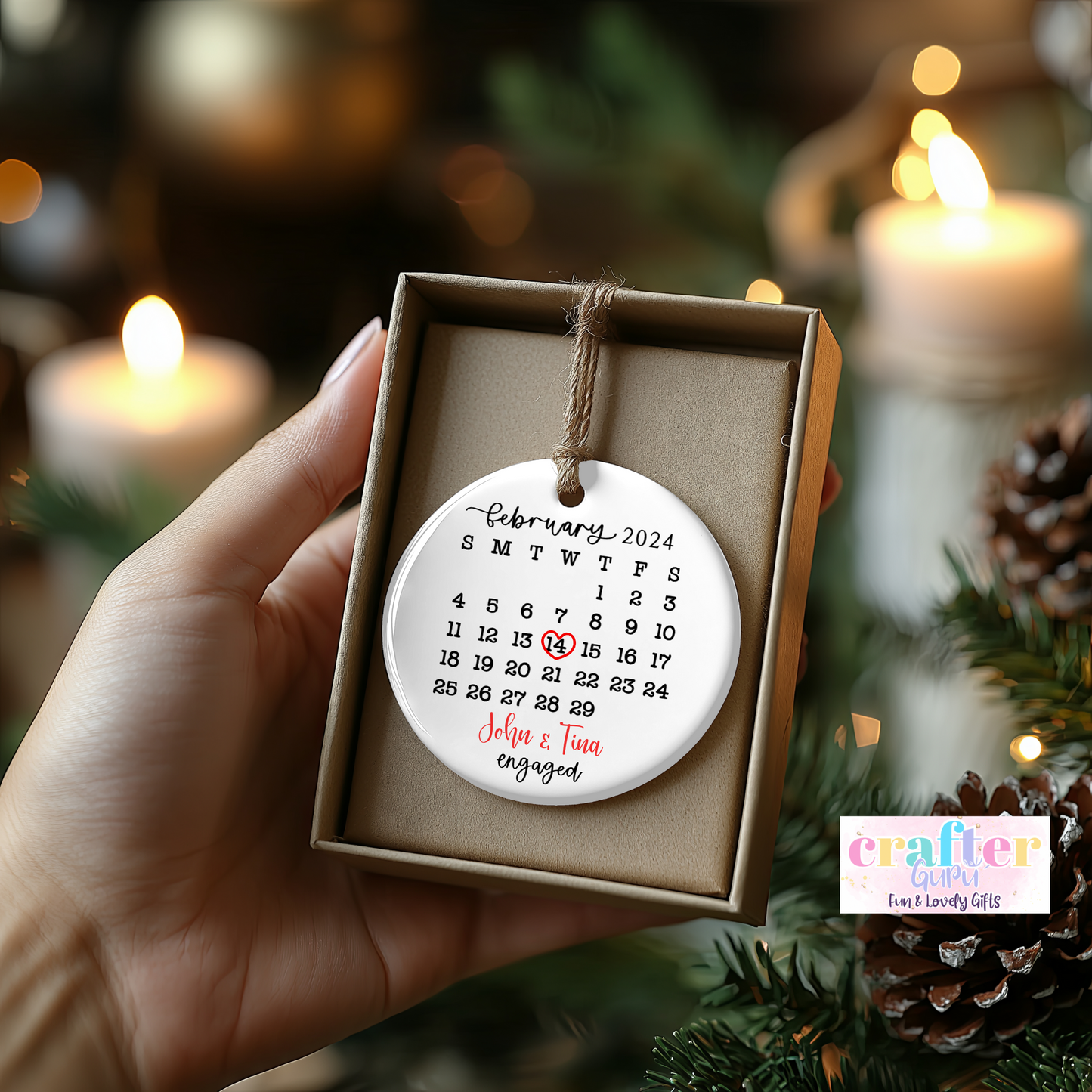 Personalized Engagement Ornament - Calendar with Names for Engaged Couple