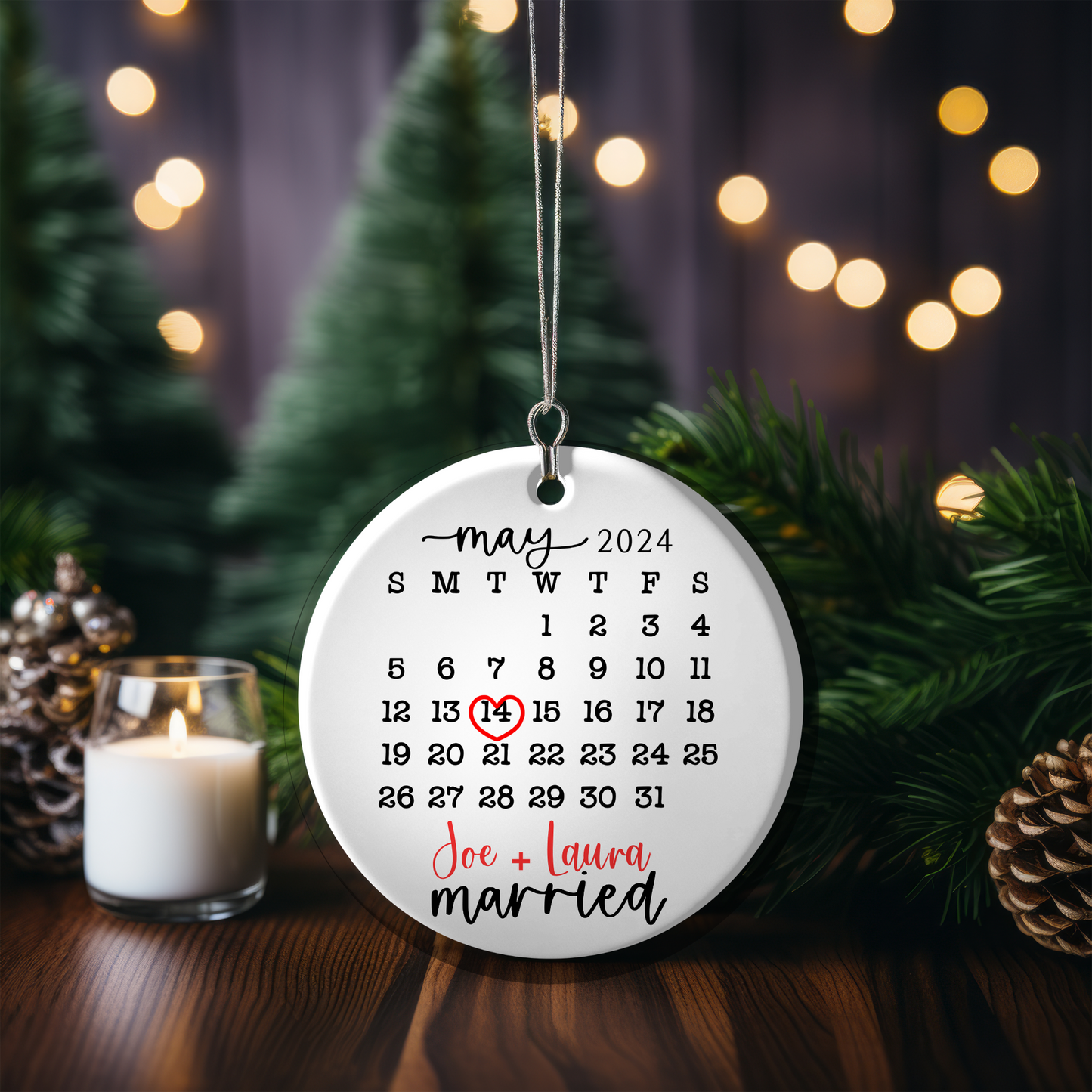 Personalized Married Ornament - Calendar with Names for Married Couple