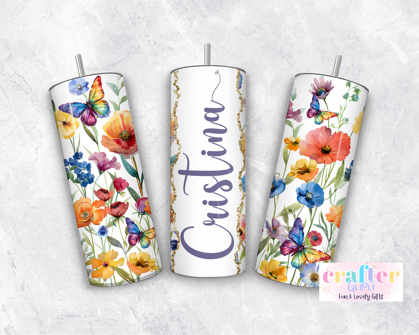 Personalized Name TumblerFlowers & Butterflys  CGFLG15