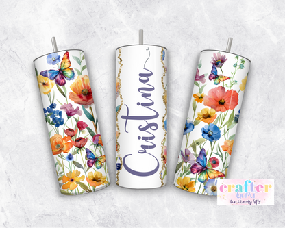 Personalized Name TumblerFlowers & Butterflys  CGFLG15