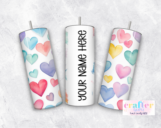 Personalized Name Tumbler Pastel colors Hearts CGFLG20