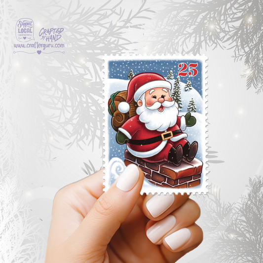 Santa on the Chimney Christmas Stamp Sticker - STK-004