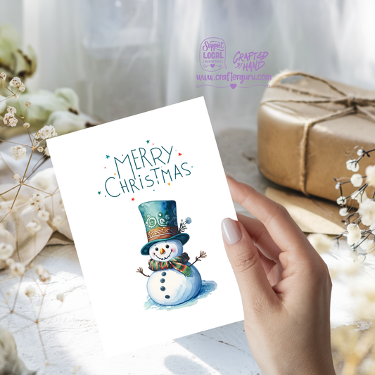 Merry Christmas – Snowman With Top Hat Holiday Card – CRD-CH-032