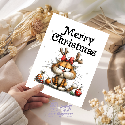 Cute Christmas Card – Grumpy Cat Reindeer Edition- CRD-CH-005