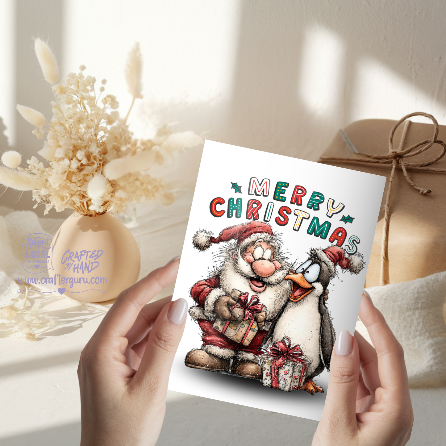Cute Christmas Card – Santa & Penguin Merry Christmas Edition- CRD-CH-008