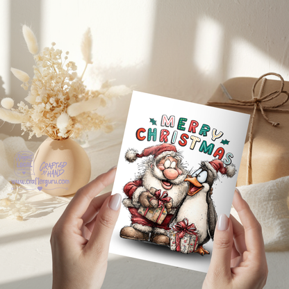 Cute Christmas Card – Santa & Penguin Merry Christmas Edition- CRD-CH-008
