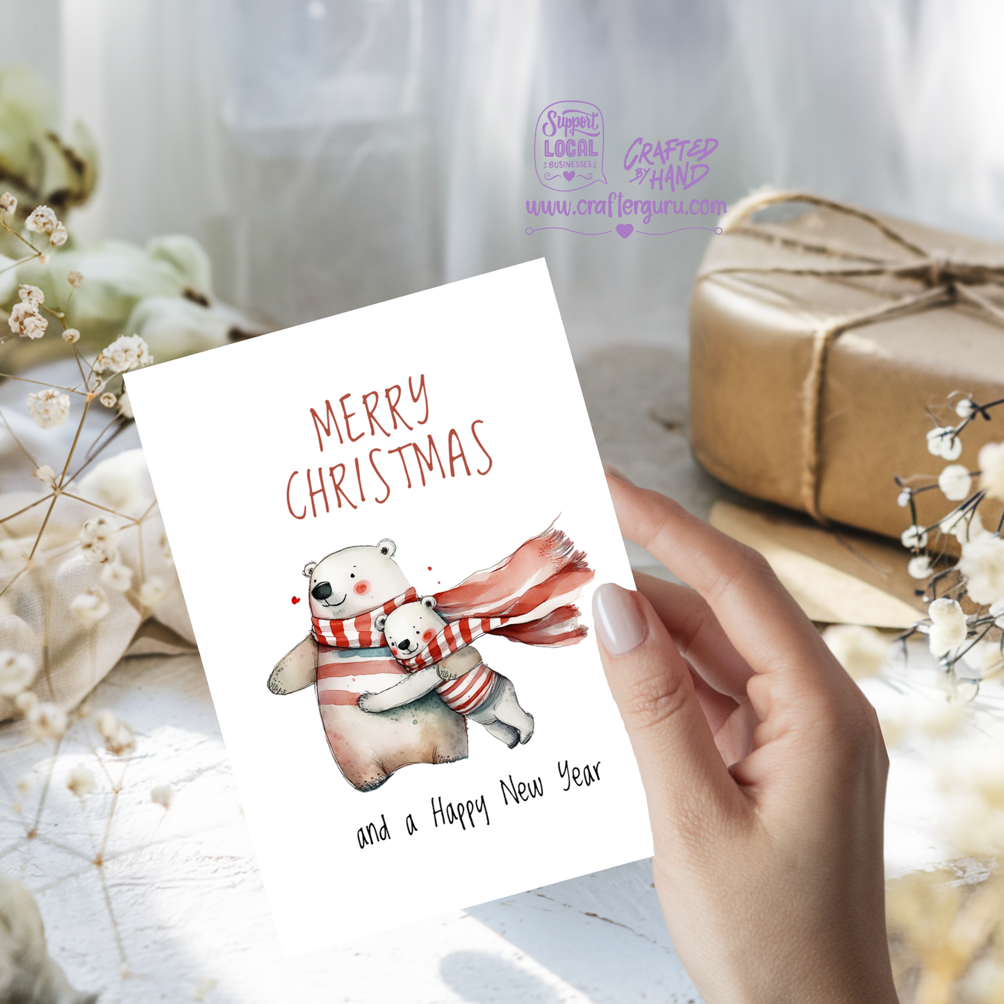 Merry Christmas & Happy New Year – Polar Bear Hug Holiday Card – CRD-CH-030