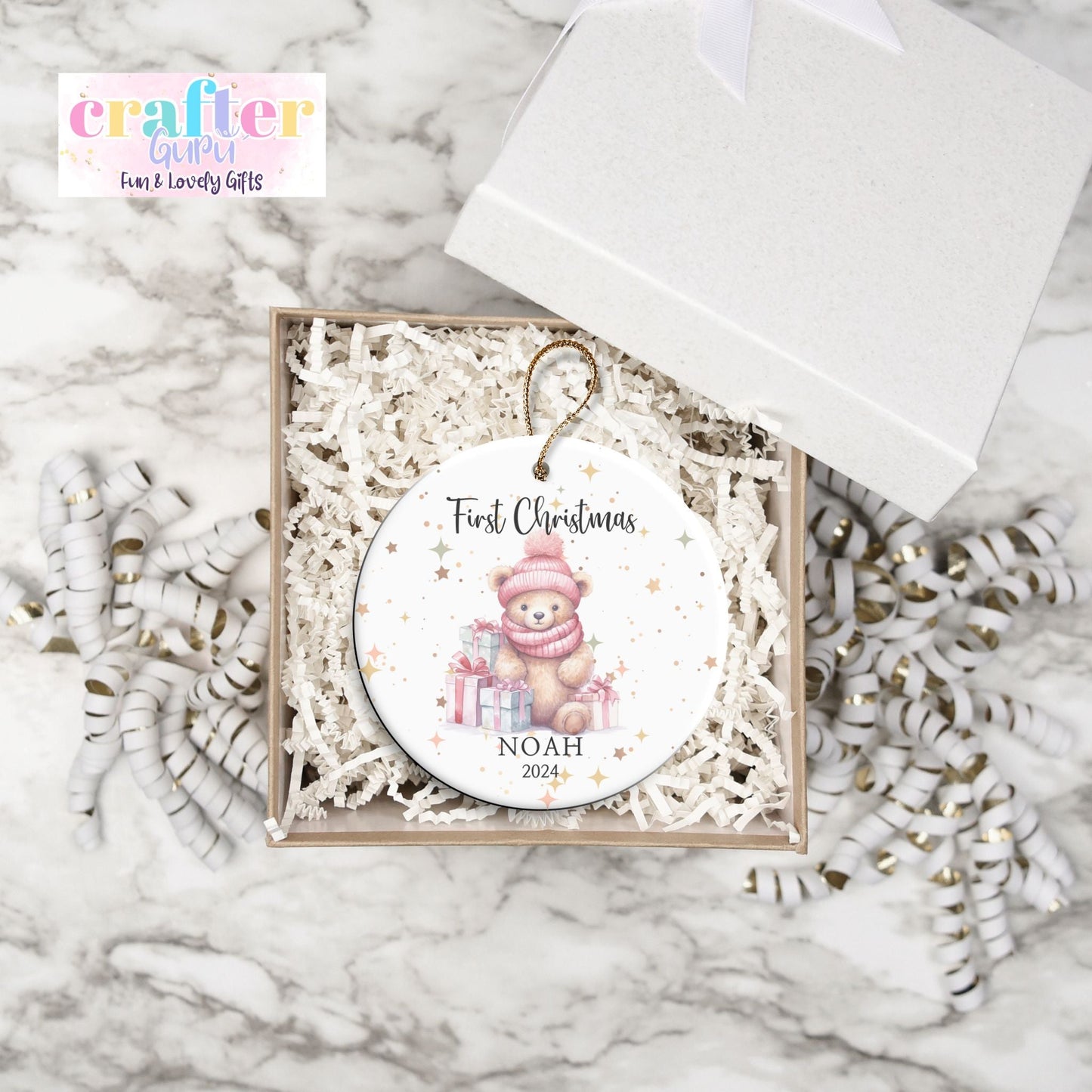 Baby's First Christmas Ornament, Personalized Baby's 1st Christmas (Beige pink)