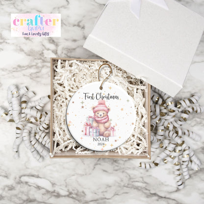 Baby's First Christmas Ornament, Personalized Baby's 1st Christmas (Beige pink)