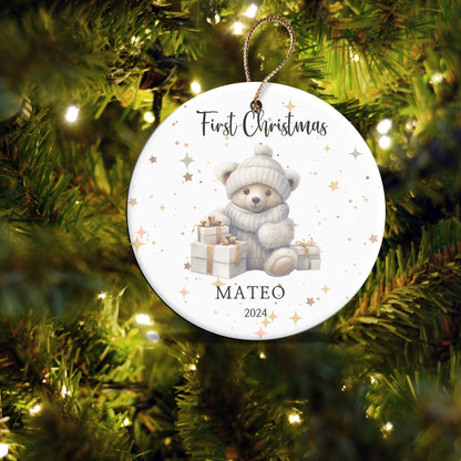 Baby's First Christmas Ornament, Personalized Baby's 1st Christmas (Beige bear)