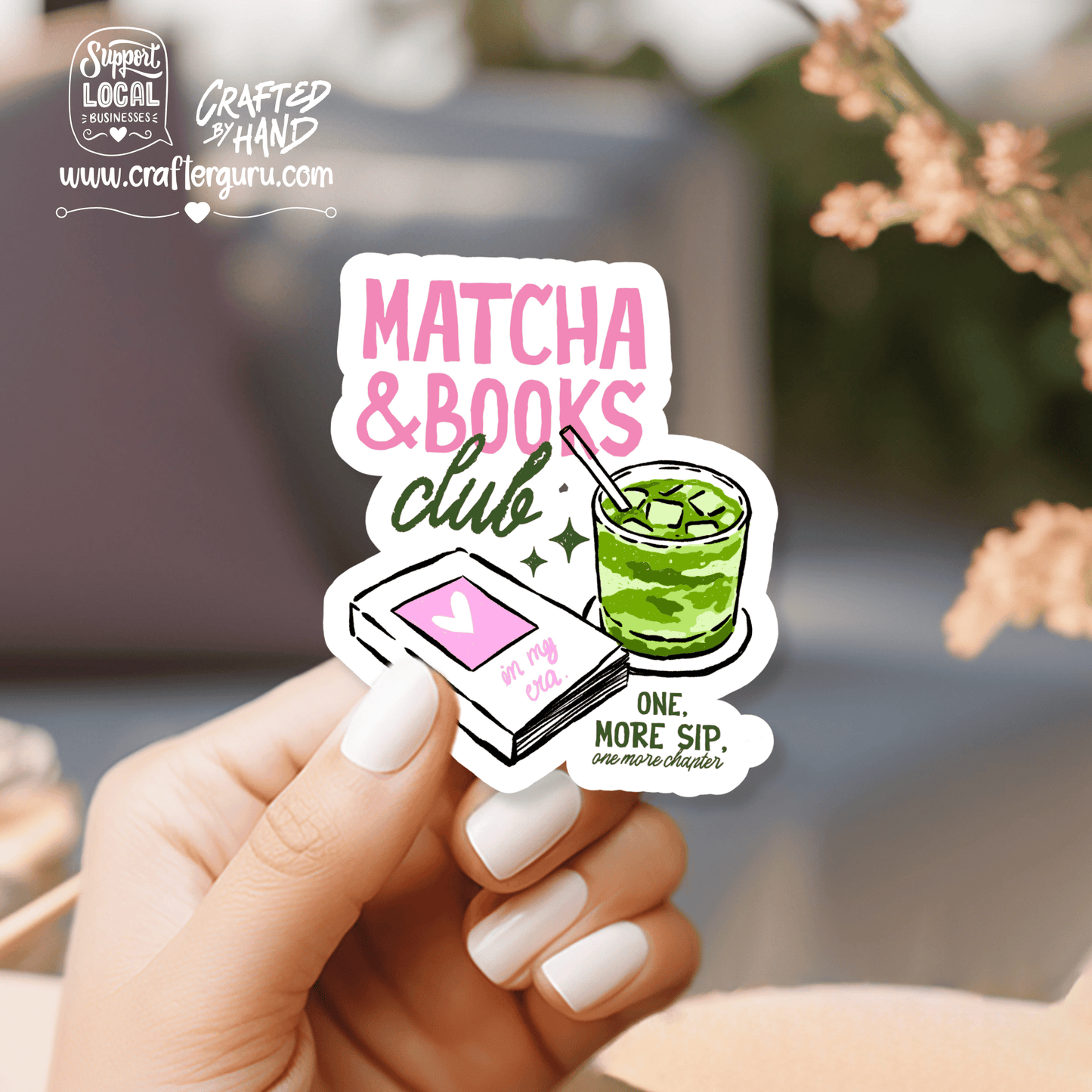 Matcha & Books Club Sticker - Cozy Reader Gift - Waterproof Laptop & Kindle Decal - Bookish Aesthetic - STK-006