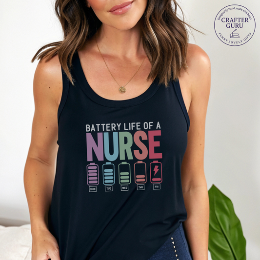 Battery Life of a Nurse – Funny  ( Ladies RACERBACK TANK )