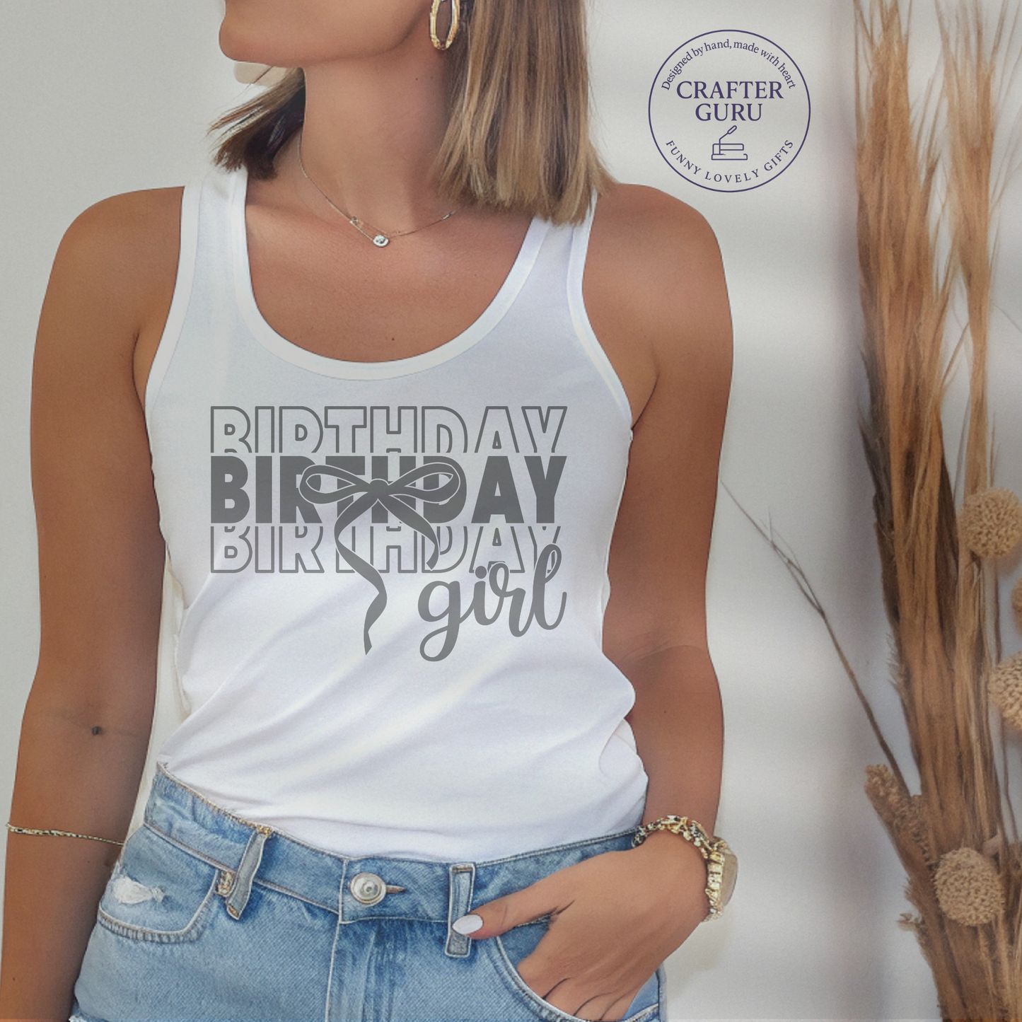 Birthday Girl Tee – Bow Edition( Ladies RACERBACK TANK )