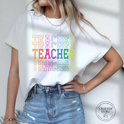 Retro Rainbow Teacher  – Cute Colorful Tee for Educators  (unisex Adult Tees)