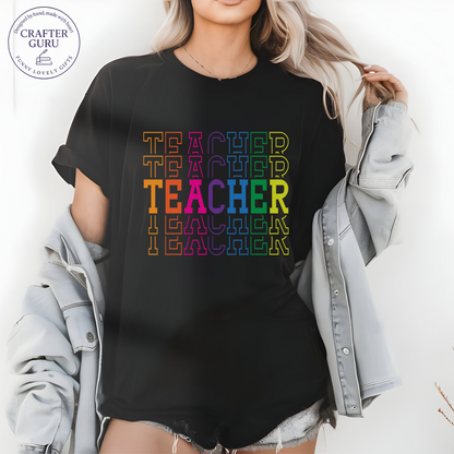 Retro Rainbow Teacher  – Cute Colorful Tee for Educators  (unisex Adult Tees)