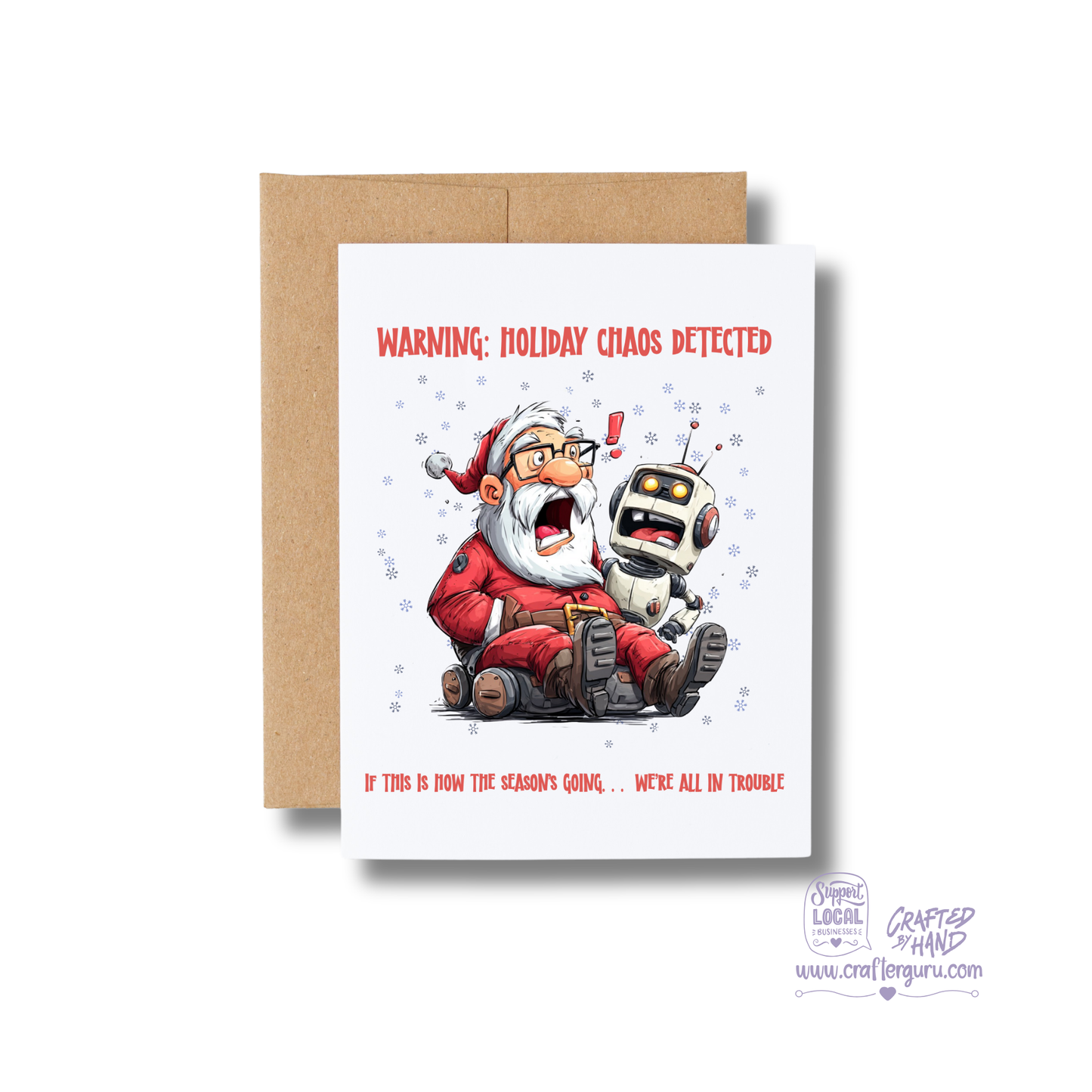 Funny Christmas Card – ‘Holiday Chaos Detected’ Santa & Robot - CRD-CH-001