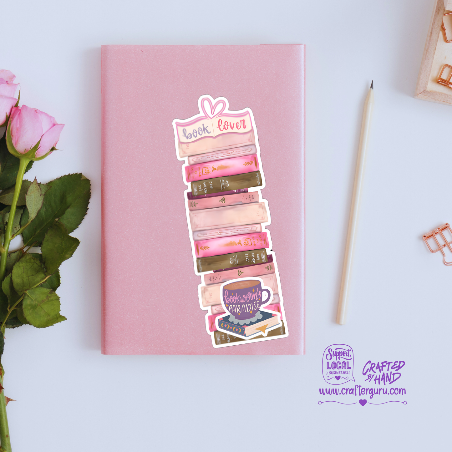 Pink Book Stack Bookmark – Book Lover Edition (4 Designs)