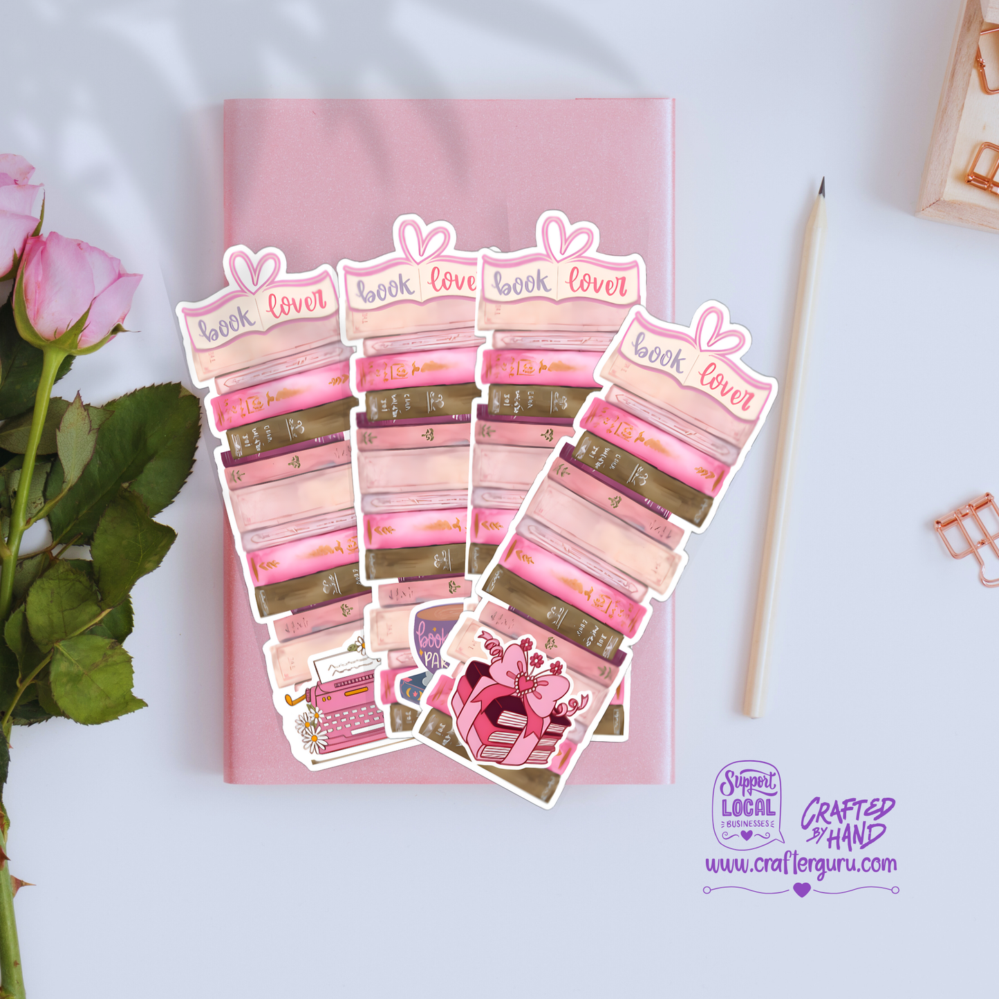 Pink Book Stack Bookmark – Book Lover Edition (4 Designs)