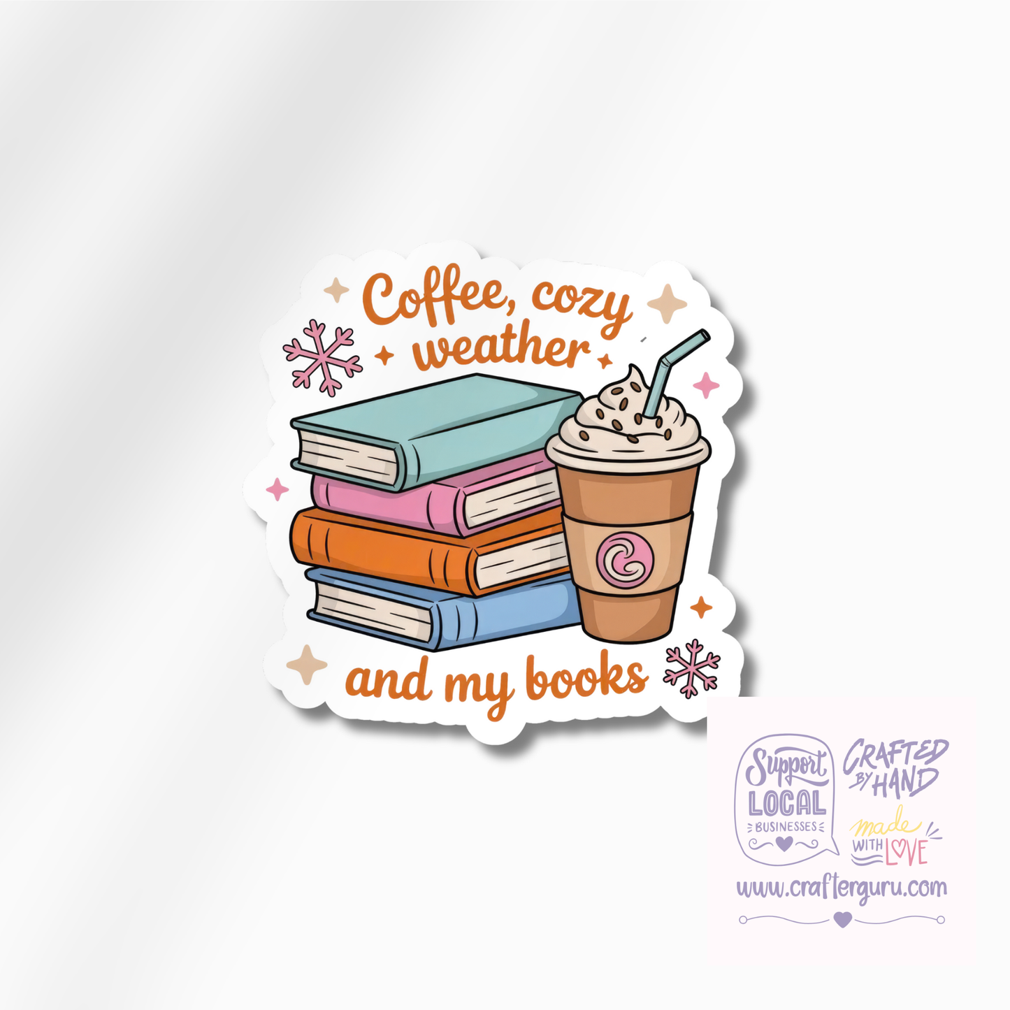 Coffee Cozy Weather and My Books Sticker | Funny Winter Reading Decal | Bookish Coffee Lover Sticker | Waterproof Vinyl Laptop Decal | STK-022
